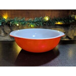 Vintage Pyrex 024 Friendship Red Orange 2 Qt Mixing Bowl Casserole Milk Glass